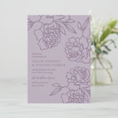 Penciled Peonies Modern Lavender Wedding Kaart (Staand voorkant)