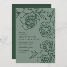 Penciled Pioenen Modern Emerald Green Wedding