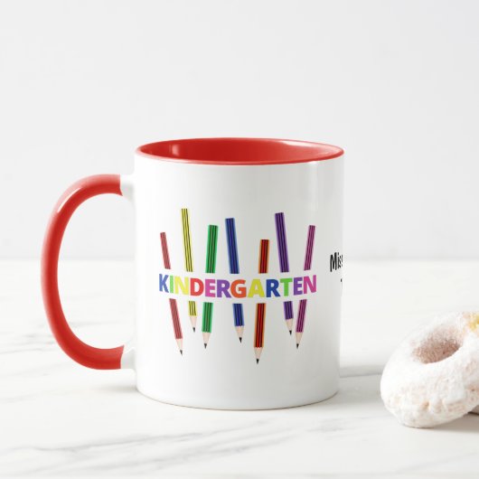 Pencils Kindergarten Personnalisable Mug enseignan (Avec donut)