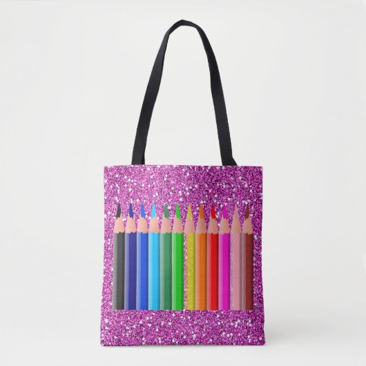 Pencils roze faux glitter tote bag (Voorkant)
