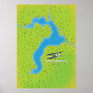 Pend Oreille meer Idaho meer kaart Poster