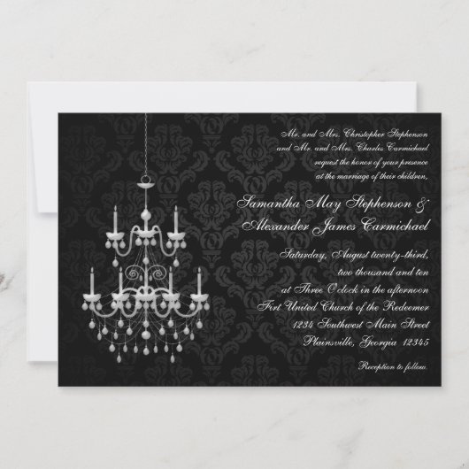 Pendentif noir lustre lumière mariage Invitations (Devant)