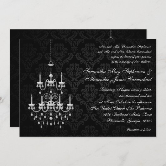Pendentif noir lustre lumière mariage Invitations (Devant / Derrière)