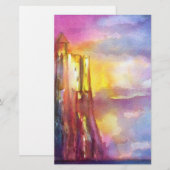 PENDRAGON Medieval Castle, Lake Sunset, Fantasy Briefpapier (Voorkant / Achterkant)