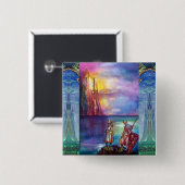 PENDRAGON Medieval Knachten, Lake Sunset, Fantasy Vierkante Button 5,1 Cm (Voorkant /achterkant)