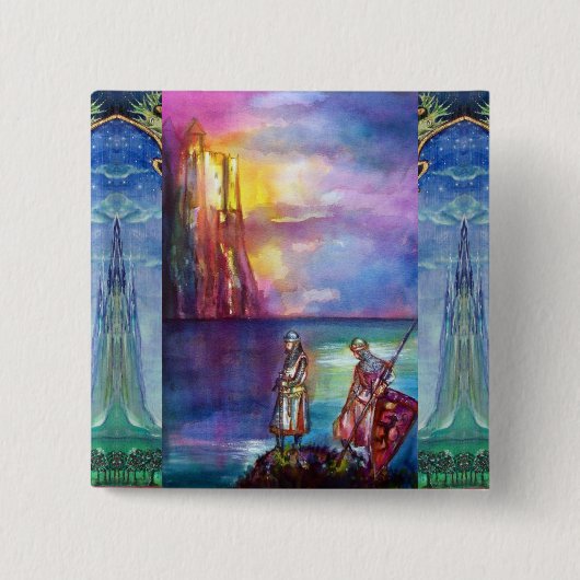 PENDRAGON Medieval Knachten, Lake Sunset, Fantasy Vierkante Button 5,1 Cm (Voorkant)