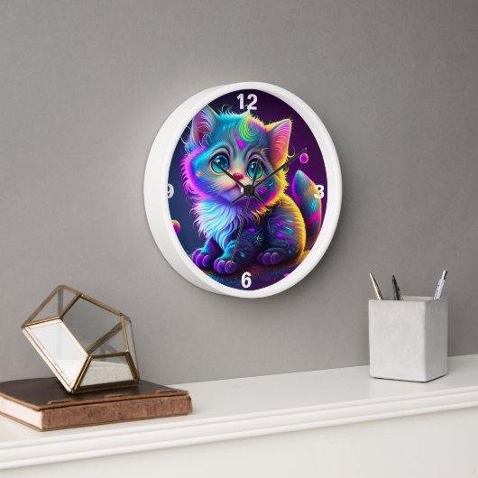 PENDULE CHATON ŒIL BLEU NÉON COLORÉ (Bureau)