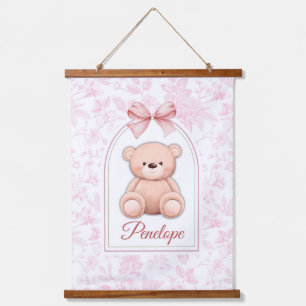 Penelope   Aangepaste Roze Teddybeer Nursery Desig Hangend Wandkleed