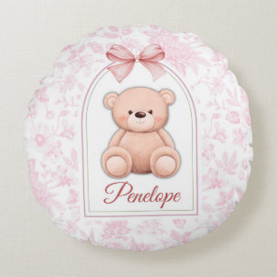 Penelope   Aangepaste Roze Teddybeer Nursery Desig Rond Kussen