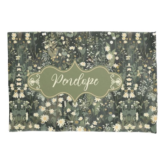 Penelope Dark Daisy Floral Kussensloop (Voorkant)