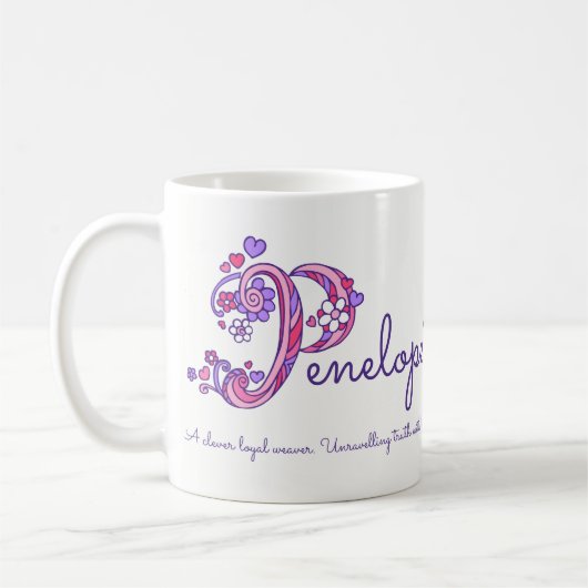 Penelope-naam betekent hartbloem P monogram mok (Links)