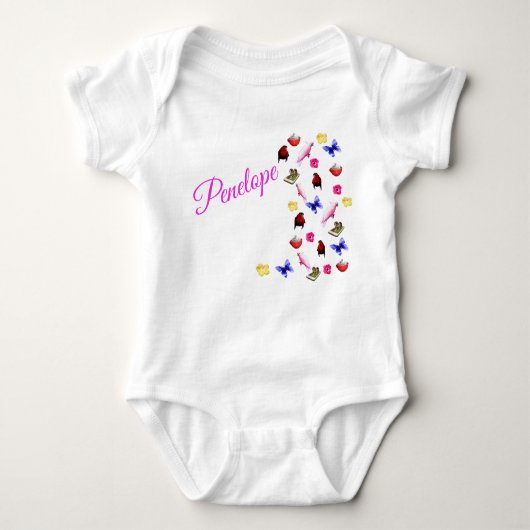 Penelope Naam Met Konijntjes, Baby Body Romper (Voorkant)