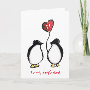 Penguin 21e verjaardag of elke leeftijd vriendje k kaart