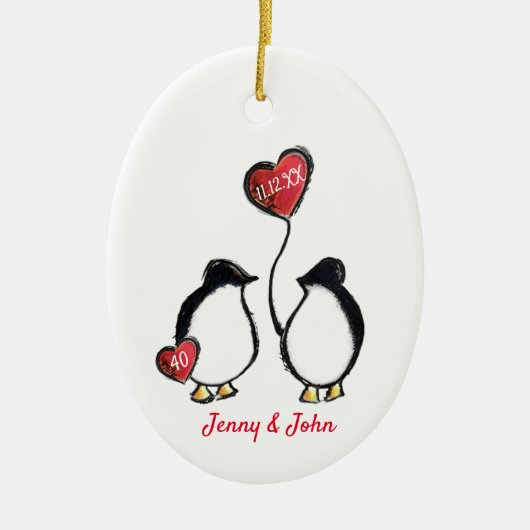 Penguin 40th ruby bruiloft keramisch ornament (Voorkant)