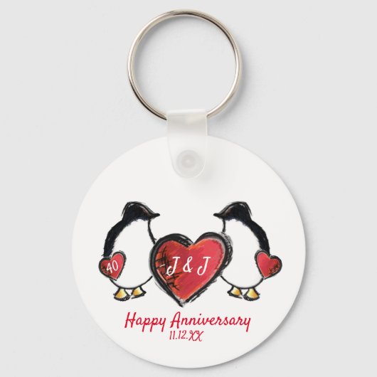 Penguin 40th ruby bruiloft sleutelhanger (Voorkant)