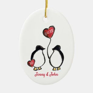 Penguin 50e gouden trouwdag keramisch ornament