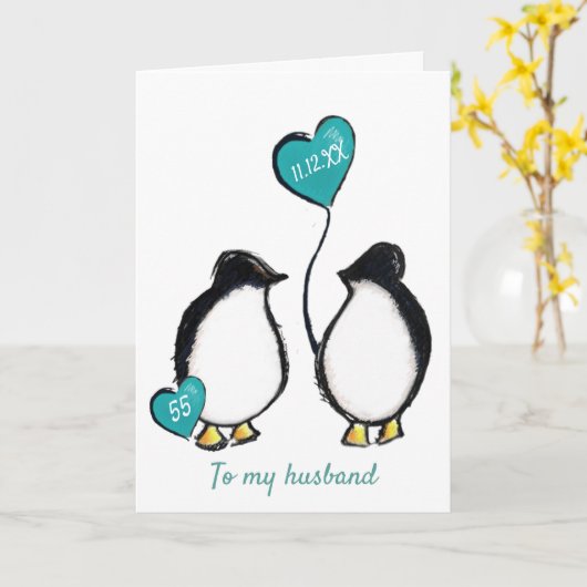 Penguin 55e smaragdgroene huwelijksverjaardag echt kaart (Gele Bloem)