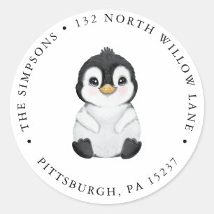 Penguin Adresse de retour Sticker rond classique