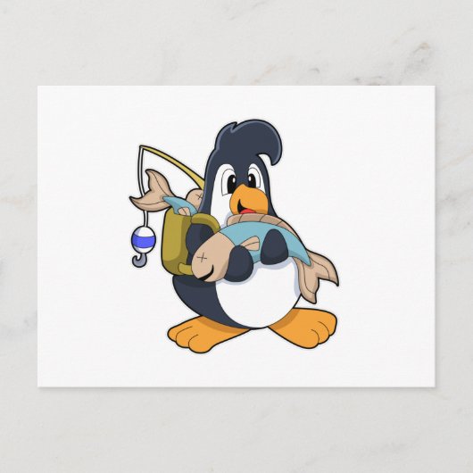 Penguin als Angler met vis Briefkaart (Voorkant)