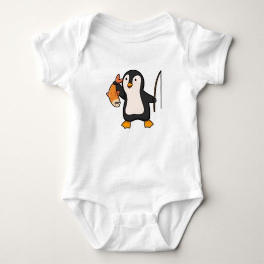 Penguin als Angler met vis Romper (Voorkant)