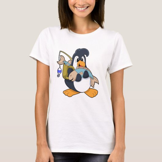Penguin als Angler met vis T-shirt (Voorkant)