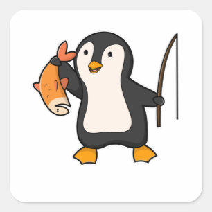 Penguin als Angler met vis Vierkante Sticker