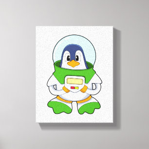 Penguin als astronaut met kostuum canvas afdruk
