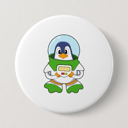 Penguin als astronaut met kostuum ronde button 7,6 cm (Voorkant)