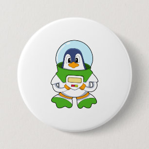 Penguin als astronaut met kostuum ronde button 7,6 cm