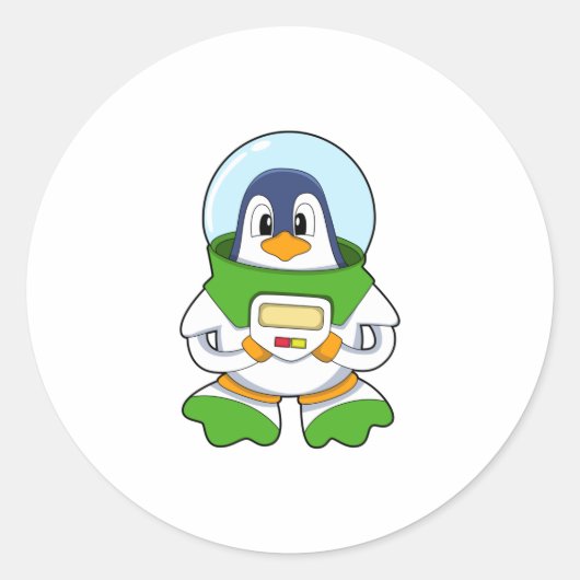 Penguin als astronaut met kostuum ronde sticker (Voorkant)