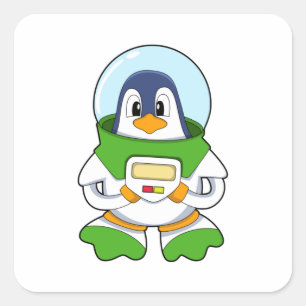 Penguin als astronaut met kostuum vierkante sticker