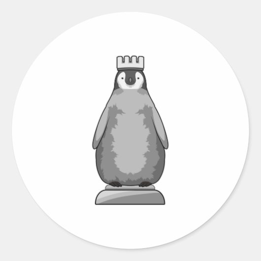 Penguin als Chess-stukje King Ronde Sticker (Voorkant)