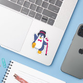 Penguin als Groom met Stropdas Sticker (Laptop met iPhone)
