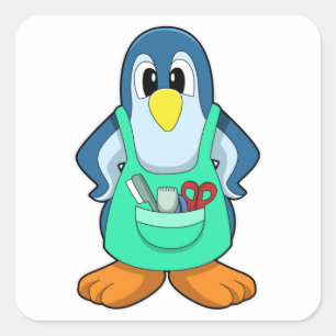 Penguin als hairdresser met schaar en schaar vierkante sticker