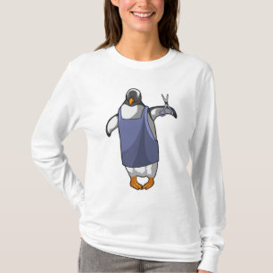 Penguin als hairdresser met schaar t-shirt