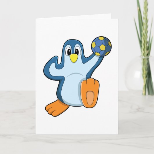 Penguin als handballspeler met handbal kaart (Voorkant)