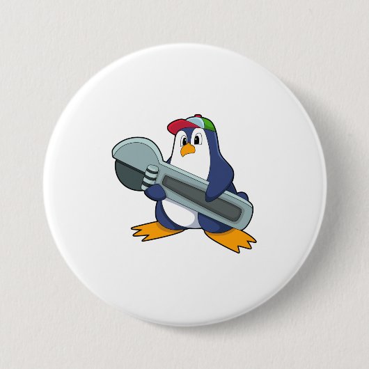Penguin als Mechaic met Tool Ronde Button 7,6 Cm (Voorkant)