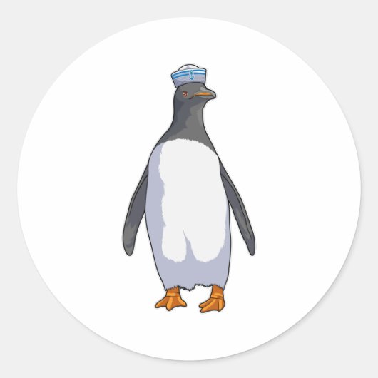 Penguin als Sailor met Pet Ronde Sticker (Voorkant)