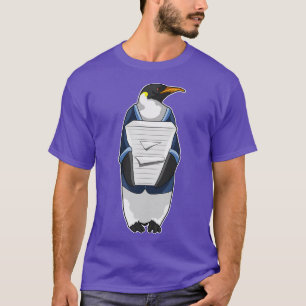 Penguin als secretaris met papier t-shirt