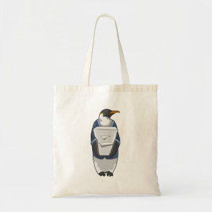 Penguin als secretaris met papier tote bag