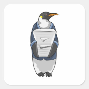 Penguin als secretaris met papier vierkante sticker