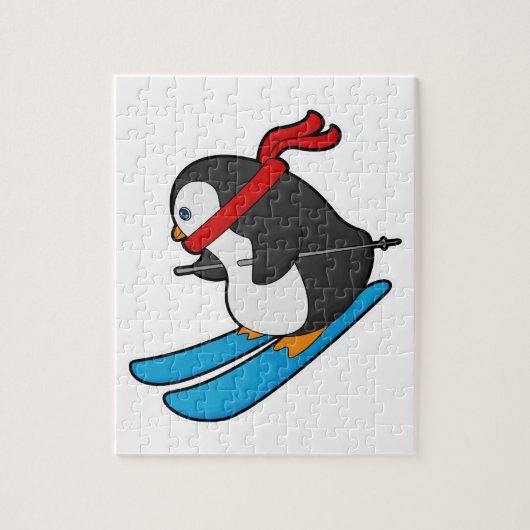 Penguin als Skier met Ski Legpuzzel (Verticaal)