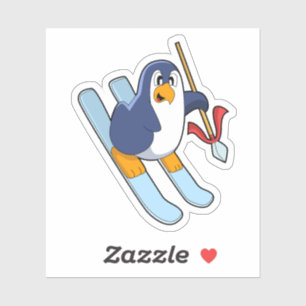 Penguin als Skier met Ski Sticker