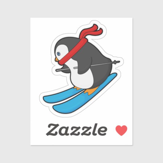 Penguin als Skier met Ski Sticker (Vel)
