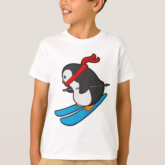 Penguin als Skier met Ski T-shirt (Voorkant)