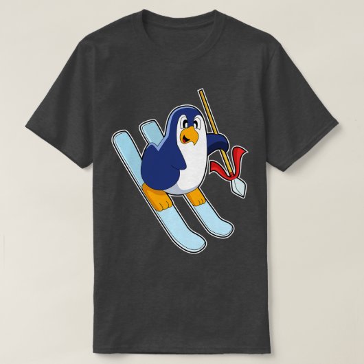 Penguin als Skier met Ski T-shirt (Design voorkant)