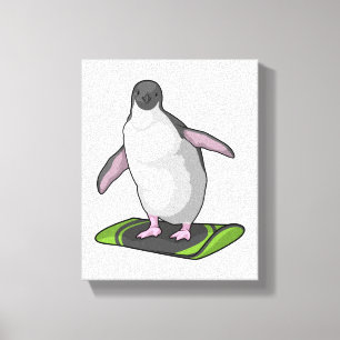 Penguin als Snowboarder met Snowboard Canvas Afdruk