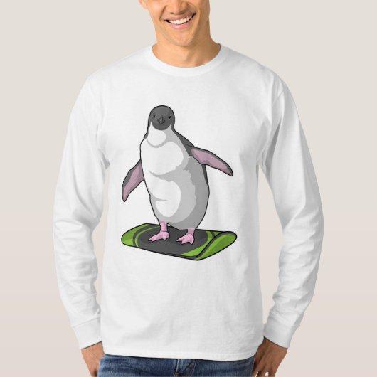 Penguin als Snowboarder met Snowboard T-shirt (Voorkant)