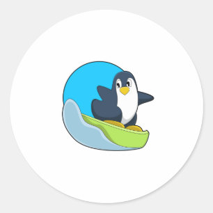 Penguin als Snowboarder met Sonowboard.PNG Ronde Sticker