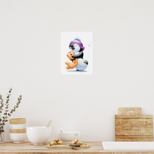 Penguin and Teddy Bear Nursery Print (Keuken)